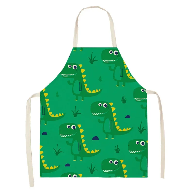 Cartoon Dinosaur Cute Apron Linen Antifouling Parent-child Household Apron Kitchen Cooking Accessories Children and Adult Apron