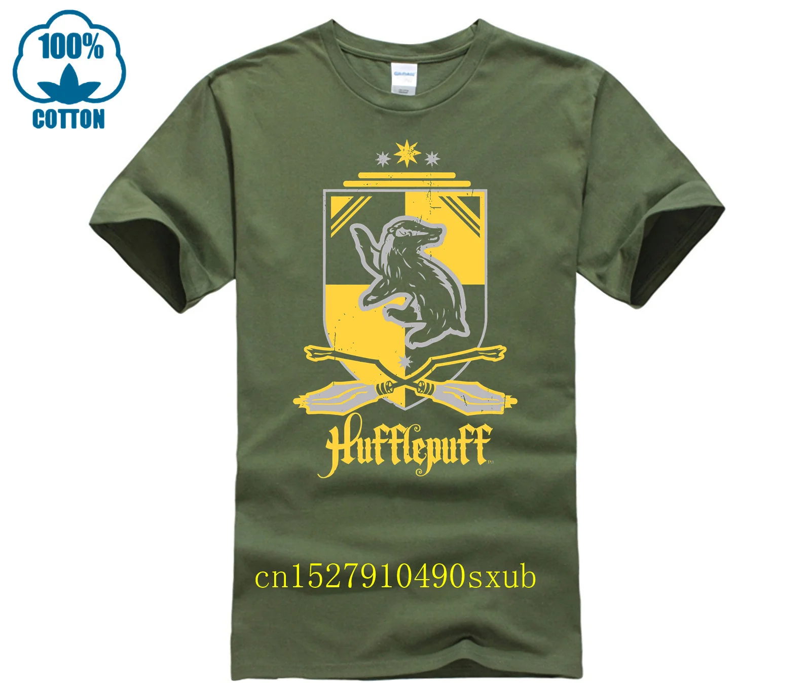 T Shirt Hufflepuff House Crest mens Skinny Fit Black man's t shirt