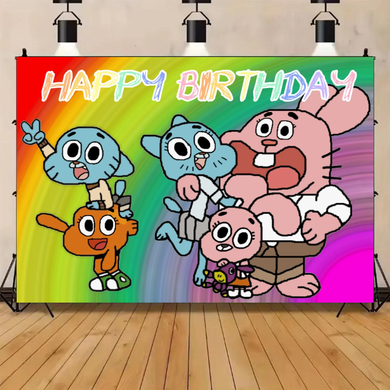 Cartoon Gumball Geburtstagsparty-Zubehör Erstaunliche Welt Happy Birthday Ballon-Banner Cupcake-Topper Hintergrund für Kinderparty-Dekoration – Detail 8