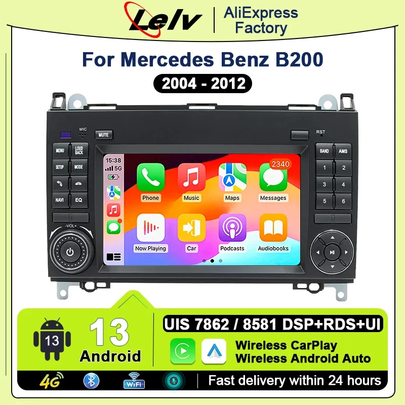 7Inch 2 Din Android 13 Car Radio Stereo Player for Mercedes Benz B200 2008 - 2017 Carplay Auto GPS Navigation BT Audio Stereo
