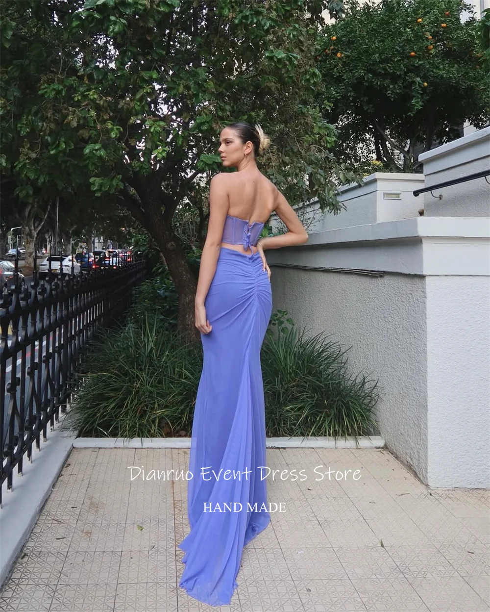 Dianruo เสน่ห์ Strapless Mermaid ชุดราตรีชีฟองยาวอย่างเป็นทางการ Gowns ตัด Vestidos Elegantes Mujer ที่กําหนดเอง