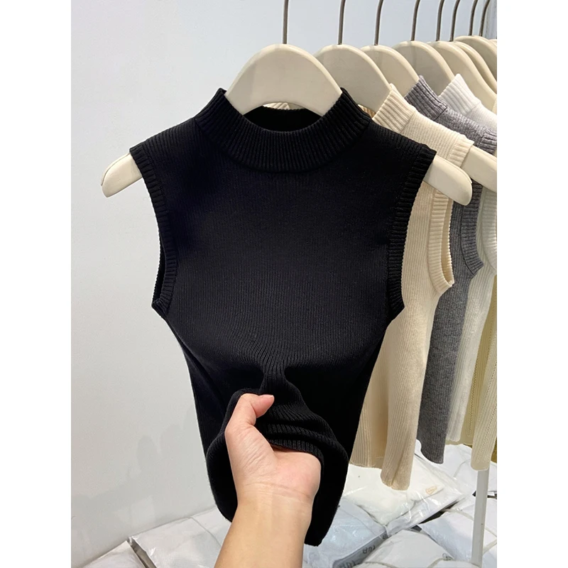 High-End Knitted Vest Top for Women f High Collar Inner Wear Workwear Sle Commute Slim Fit Summer Regular Length No Sve