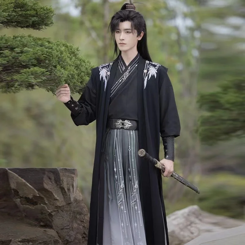 Autumn Winter Ancient Hanfu Dress Set Men Women Traditional Embroidery Costume Stylish Cool Dark BlackSwordsman Cosplay Clothing