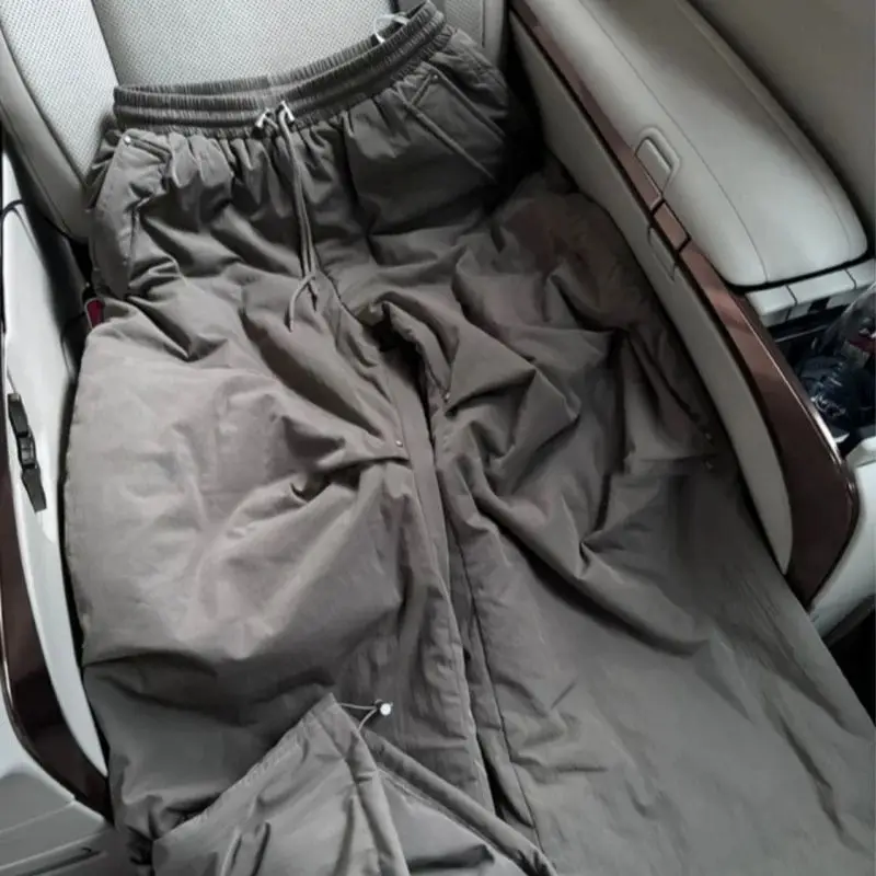 

New Casual Loose Thick Warm Pants Women Fashion Drawstring Waist Solid Color Autumn Winter Straight Jogging Trousers