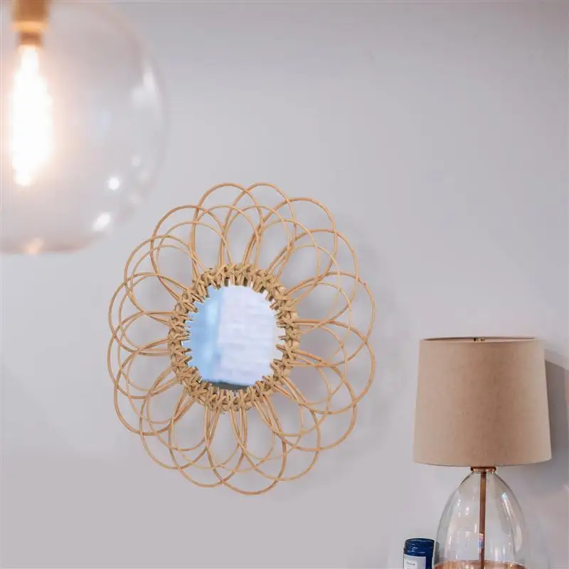 กระจกแต่งหน้าหวายสานสไตล์นอร์ดิกสำหรับห้องนั่งเล่น bingkai cermin แต่งกระจกติดผนังตกแต่งบ้าน