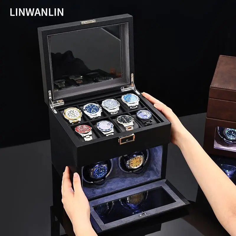 

Mechanical Watch Winder Box Silent 10 Slots Rotating Watch Storage Box with Zero Magnetism Organizer Luxury Display Gifts Men