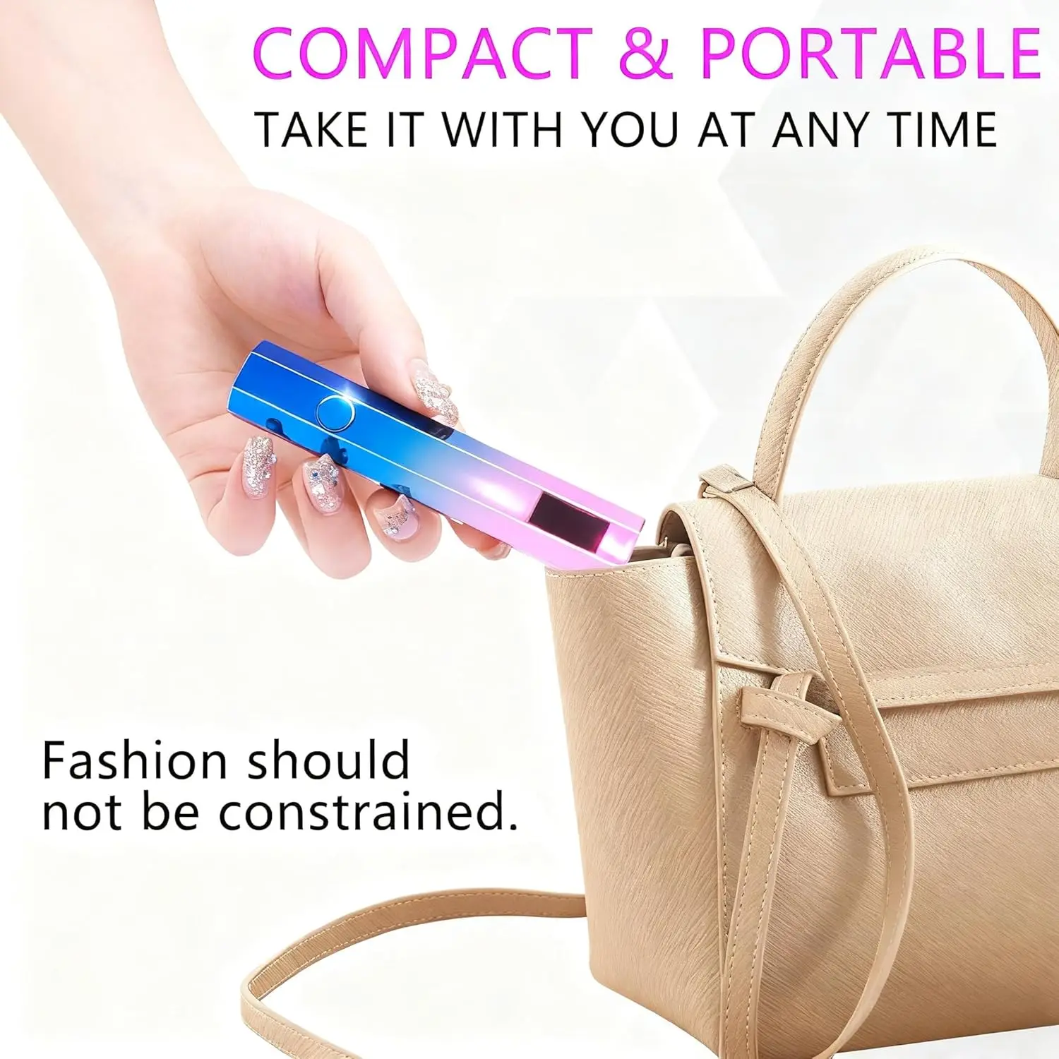 ضوء الأشعة فوق البنفسجية المحمول للأظافر الجل، مصباح أظافر صغير قابل لإعادة الشحن مع شاشة LED، مؤقت 20 ثانية/60 ثانية، وضع العناية بالعين USB، علاج سريع لـ