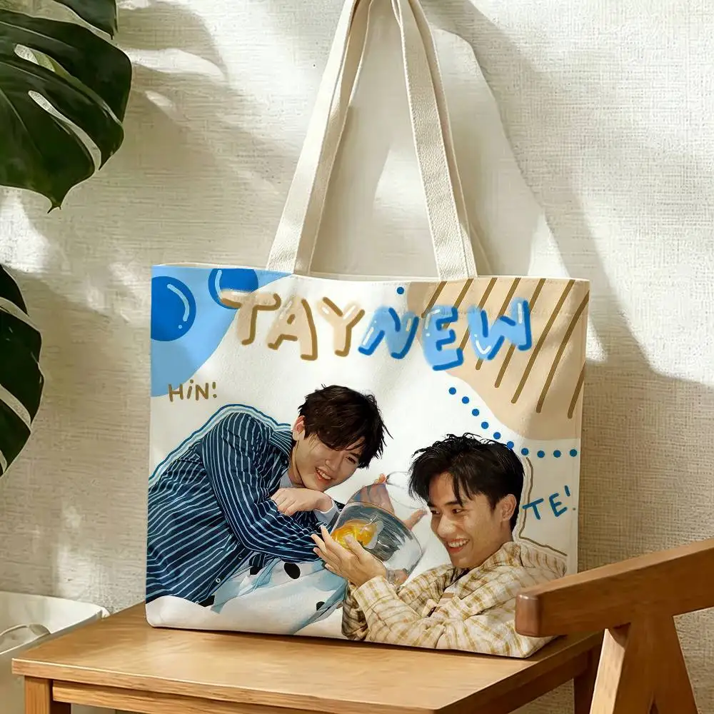 Tay New Dark Blue Kiss Pete Kao Storage Bags Double-Sided Print Large Tote Bag Durable Beach Picnic Foldable Gift Eco
