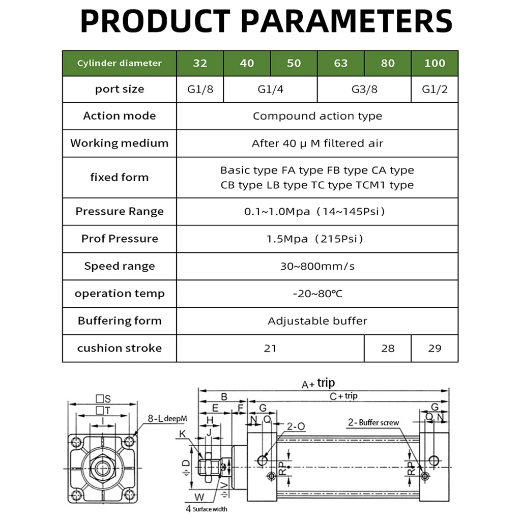 Air Cylinder Piston 80 Diameter Heavy Duty Pneumatic Cylinder Long Stroke Pneumatic Cylinders Pneumatic SC Series Aluminum Alloy