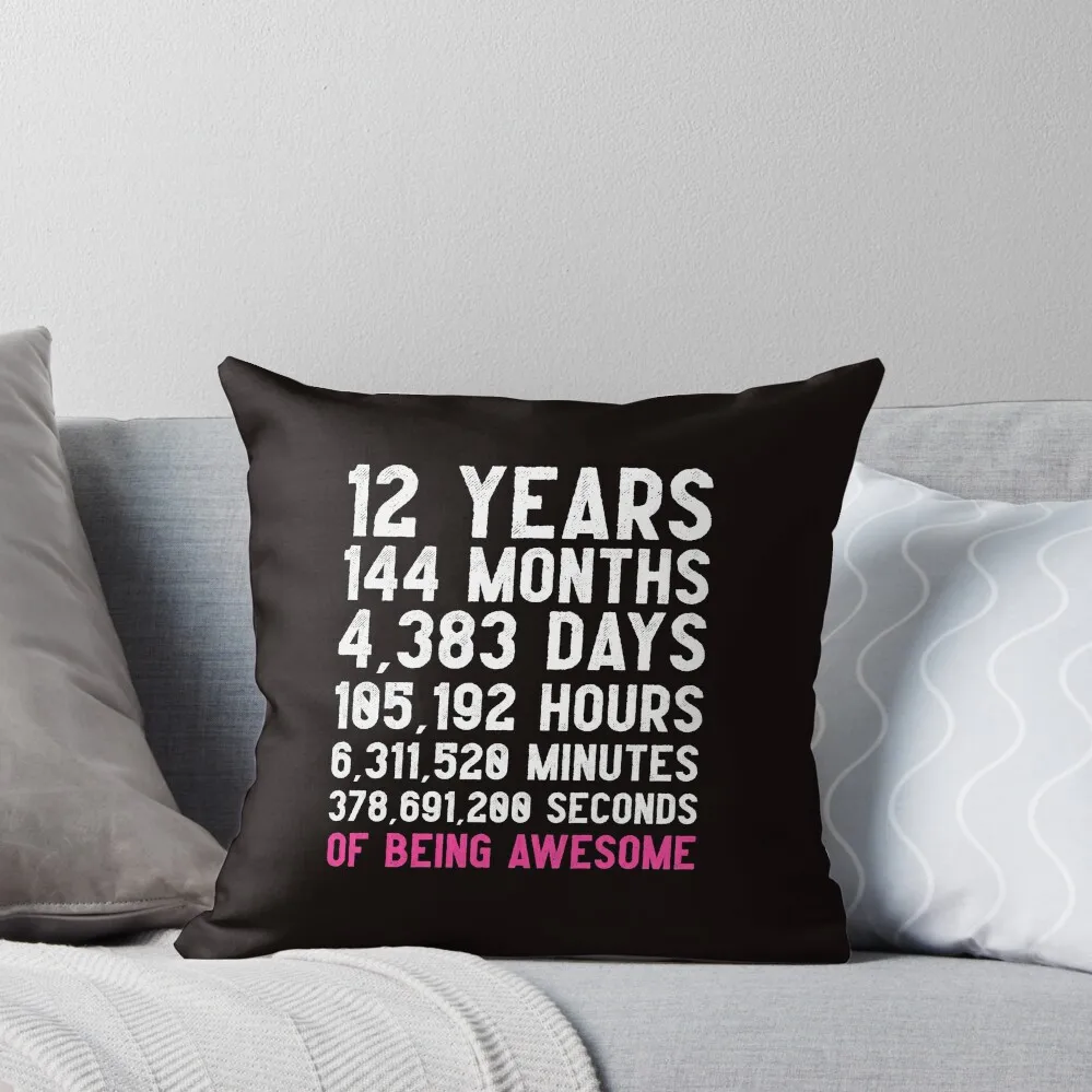 Girls 12th Birthday Countdown T-Shirt Funny Gift Birthday Gift 12 Year Old Girls Happy Birthday 12 Years Old Gift f Throw Pillow