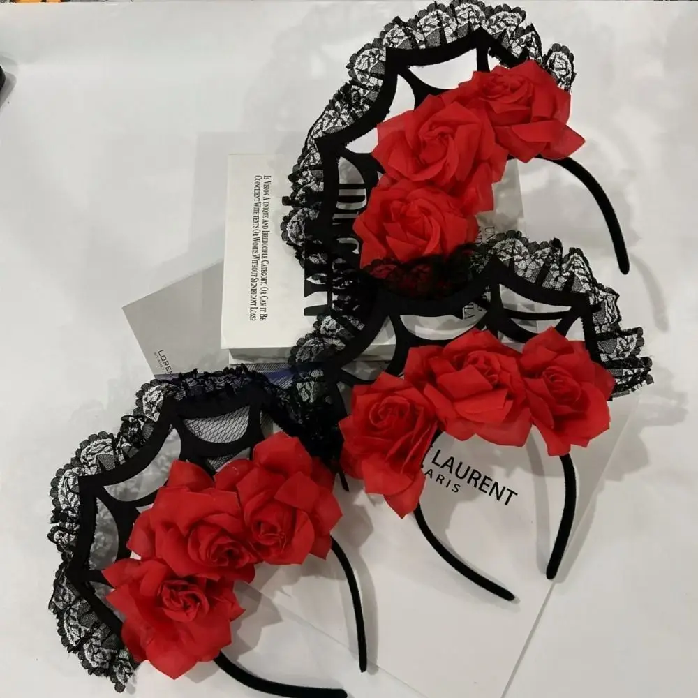 Haaraccessoires Halloween hoofdband decoratie grote roos bloem rode roos bloemen hoofdtooi haarband bloemen roos bloem kroon