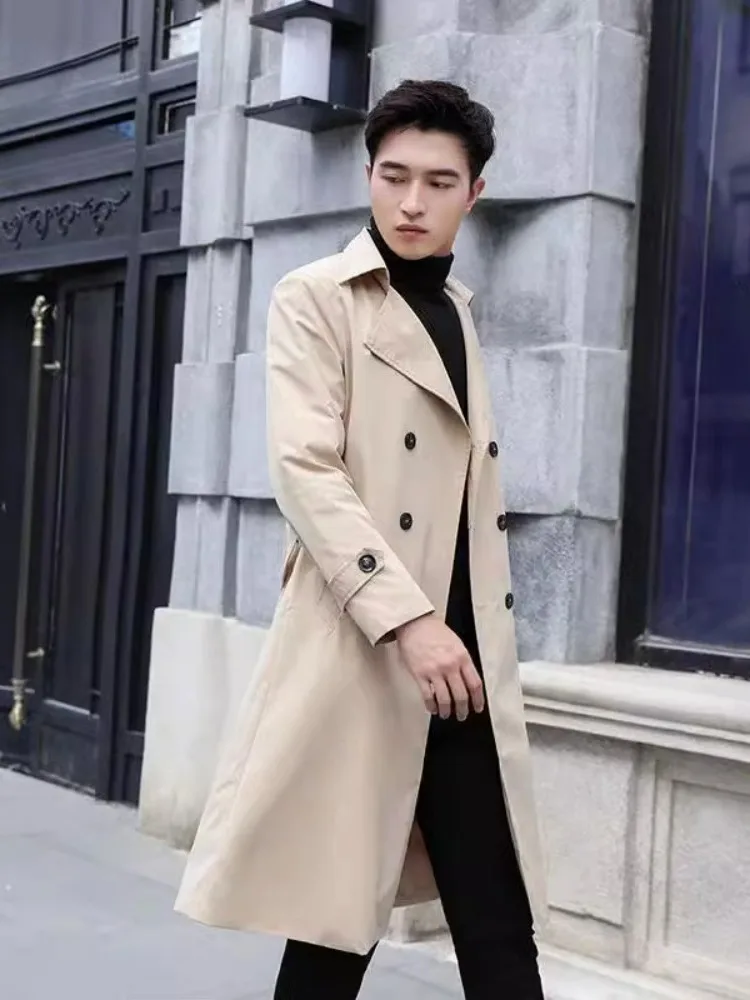 

Мужское свободное пальто до колен, двубортное, повседневное, средней длины, в корейском стиле, молодежная верхняя одежда, ветровка