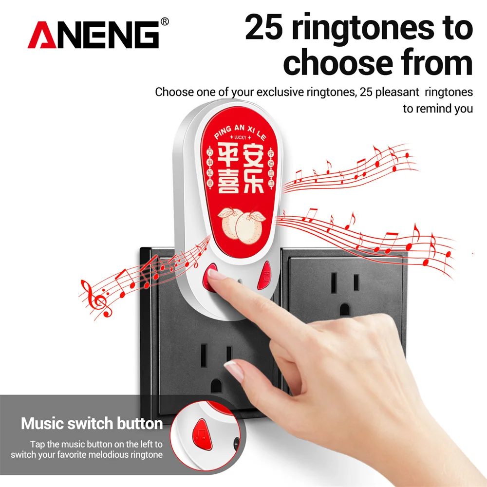 ANENG Smart Wireless Doorbell 1000FT 25 Chimes Volume Adjustment Remote Transmitter 4 Volume Adjustment Call Door Chime Receiver