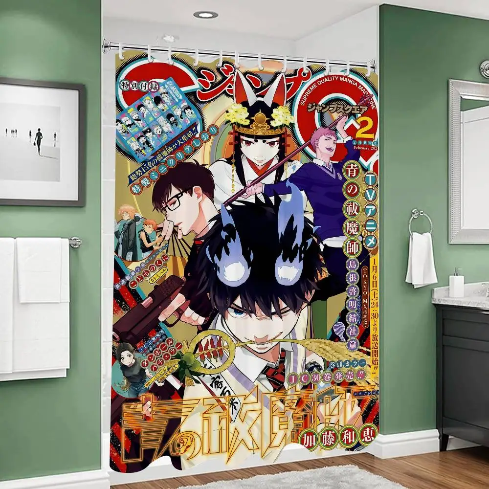 ستارة حمام أنيمي طرد الأرواح الشريرة الزرقاء - مقاومة للماء والتسرب، مقاومة للعفن والعفن