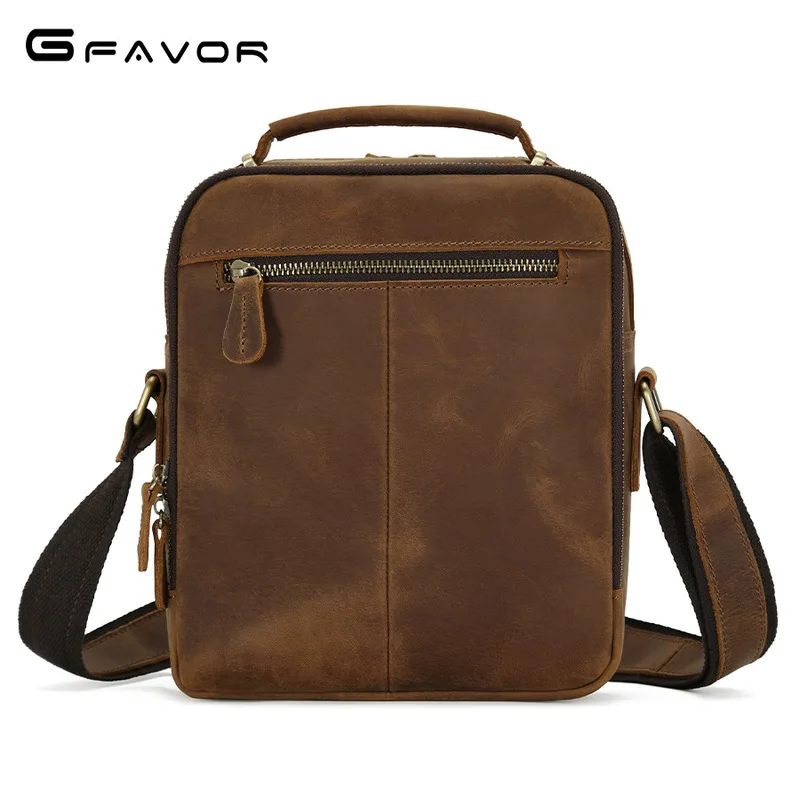 Real cowhid leather retro men's large capacity multifunctional crossbody bag, crazy horse leather shoulder bag, 9.7 inch IPAD