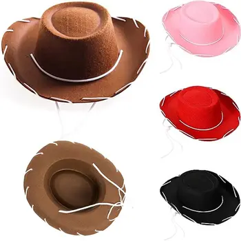 Chapéu de cowboy ocidental ajustável, beirais grandes, crianças, cosplay, fantasia, adereço, chapéu de jazz, feltro, princesa, festa, cowgirl