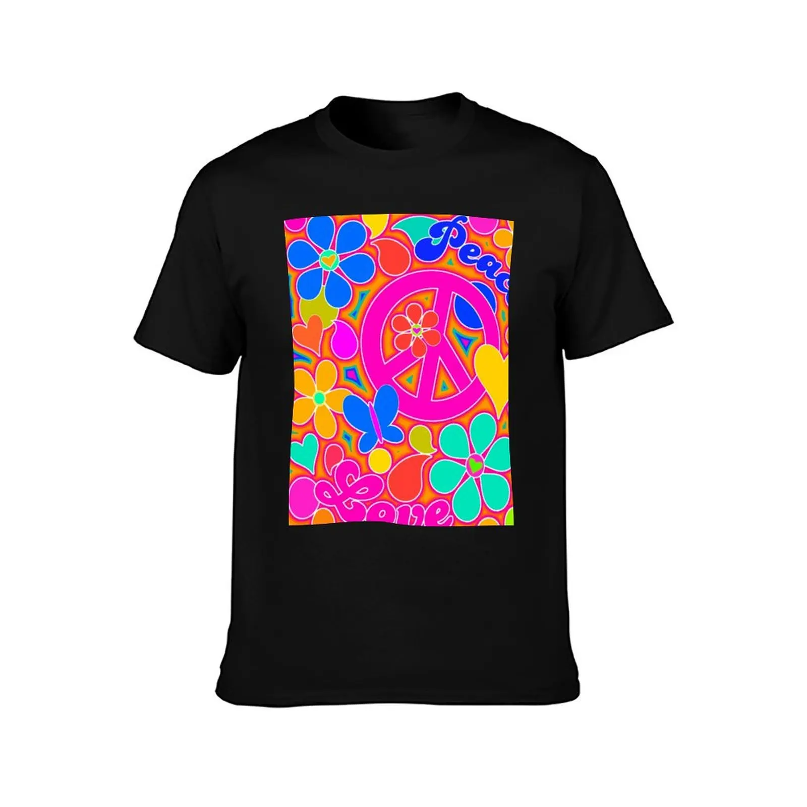 Bright Pop Art Colorful Peace and Love Flower Power Art T-Shirt hippie clothes cute clothes funny t shirts for men