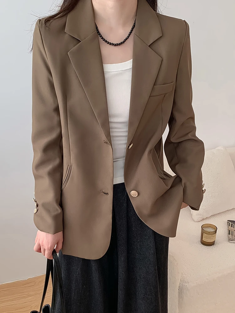 Spring Autumn Simple Women Blazer Temperament Versatile Single Breasted Long Sleeve Outerwear 2026 New Office Lady Suit Coat