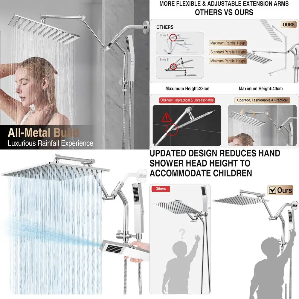 12-chroom douchesysteem met regen- en handbediende, krachtige wasmodus, 16 uitschuifbare armen