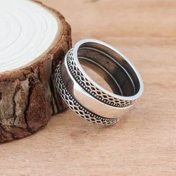 Huajie Unisex's Ancient Silver Color Carving Patterns Rings Traditional Ethnic Style Retro Party New Jewelry Accessories