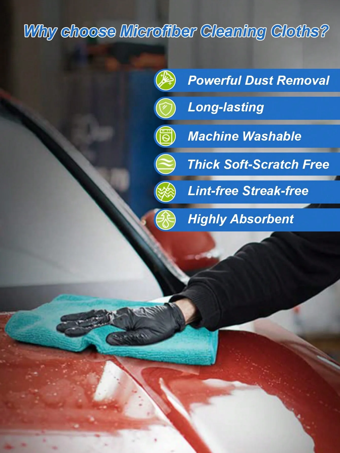 Microfiber Cleaning Cloths (5/10/20-count), Ultra-Absorbent, Scratch-Free, Reusable (Car/Kitchen/Bath/Glass/Dishes), Durable/Fas