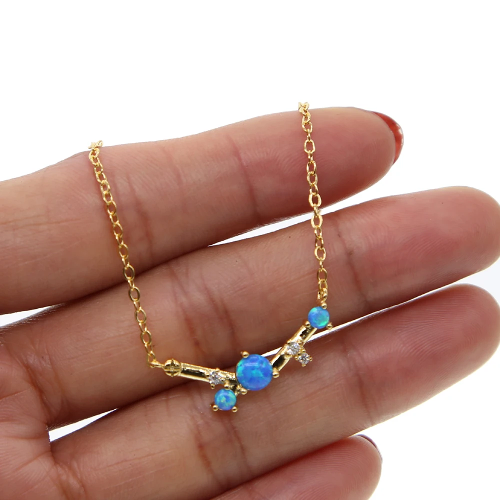 top quality jewelry factory wholesale blue fire opal Gem Delicate minimal curved bar stone Gold color fashion stunning necklace