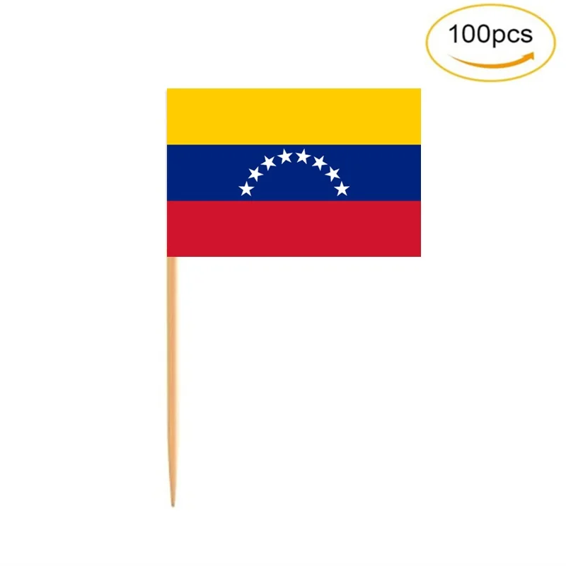 100Pcs/Set Mini Venezuelan Flag Cupcake Cocktail Toothpick Stick Cake Topper Party Bar Restaurant Accessory Flag Of Venezuela