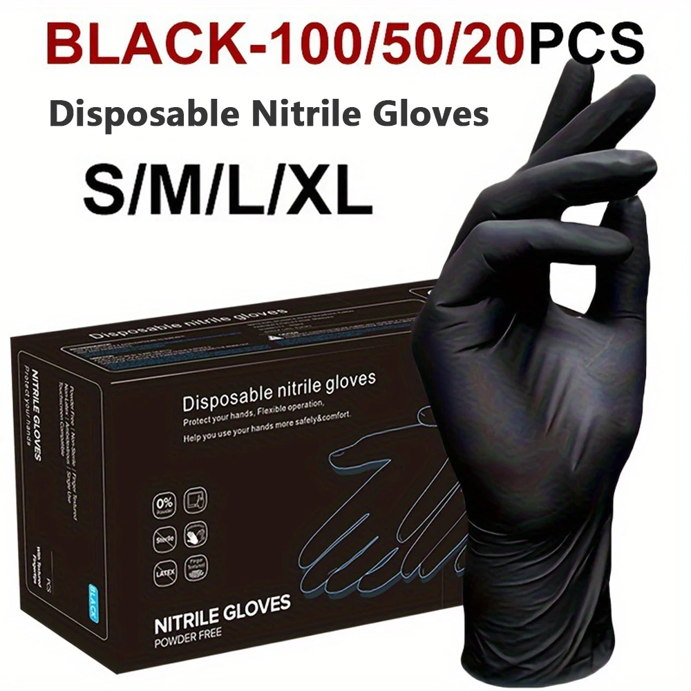 20/50/100PCS Black Nitrile Disposable Gloves Latex Free for Home Cleaning Glove Textured Mechanic Tattoo Hair Dye Beauty Work