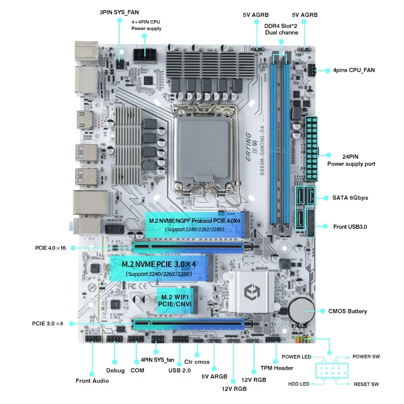 ERYING M-ATX B660M Gaming D4 Motherboard Support 12 13 14Gen(LGA 1700 CPU 12100F/12400F/12490F/12600F/12700F/13600F)DDR4 M2 NVME