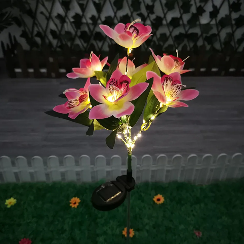 Wedding Decoration Solar Orchid Light LED Flowers Garden Home Decorative Light Landscape Orchid Rose Lamp Yard Lawn Path