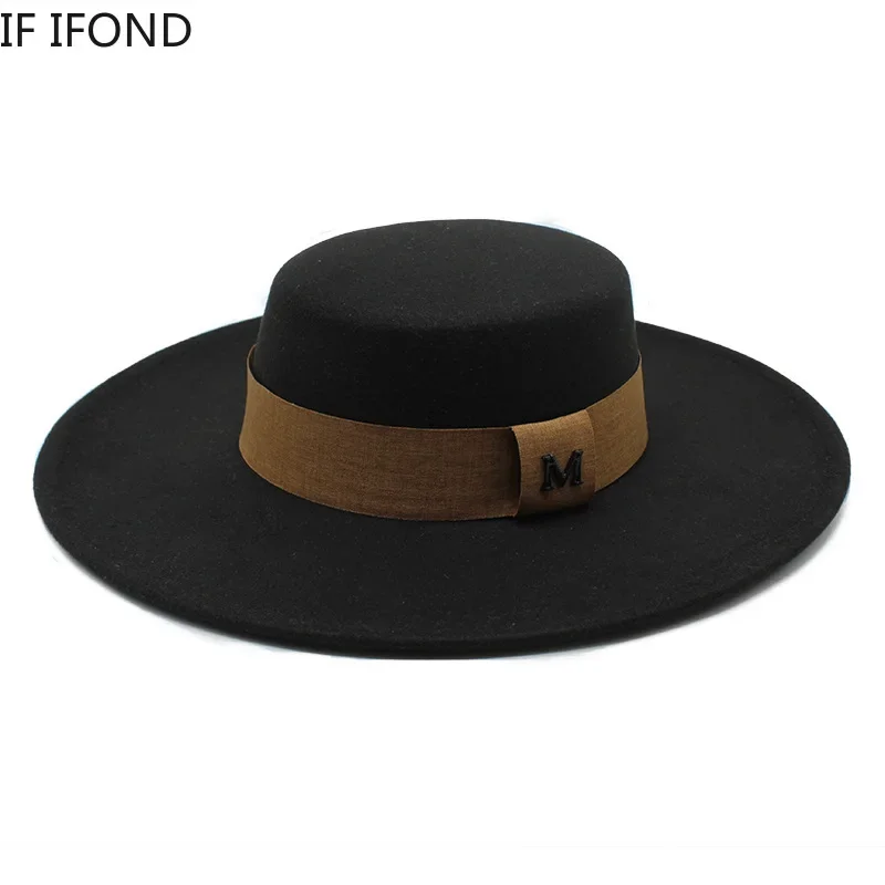 Kapelusz Fedora męski Momen solidny 10CM szerokie rondo Derby czapki moda czarny Vintage filcowy kapelusz Trilby