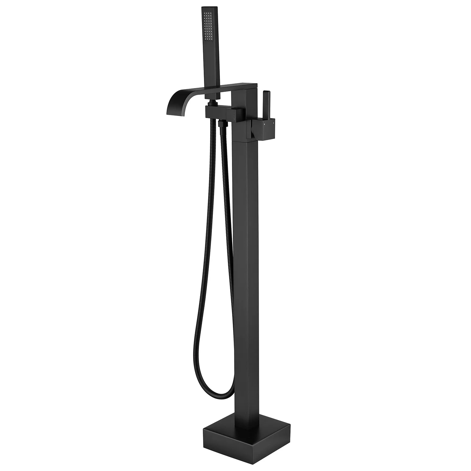 

Matte Black Freestanding Bathtub Faucet with Handheld Shower Waterfall Tub Filler