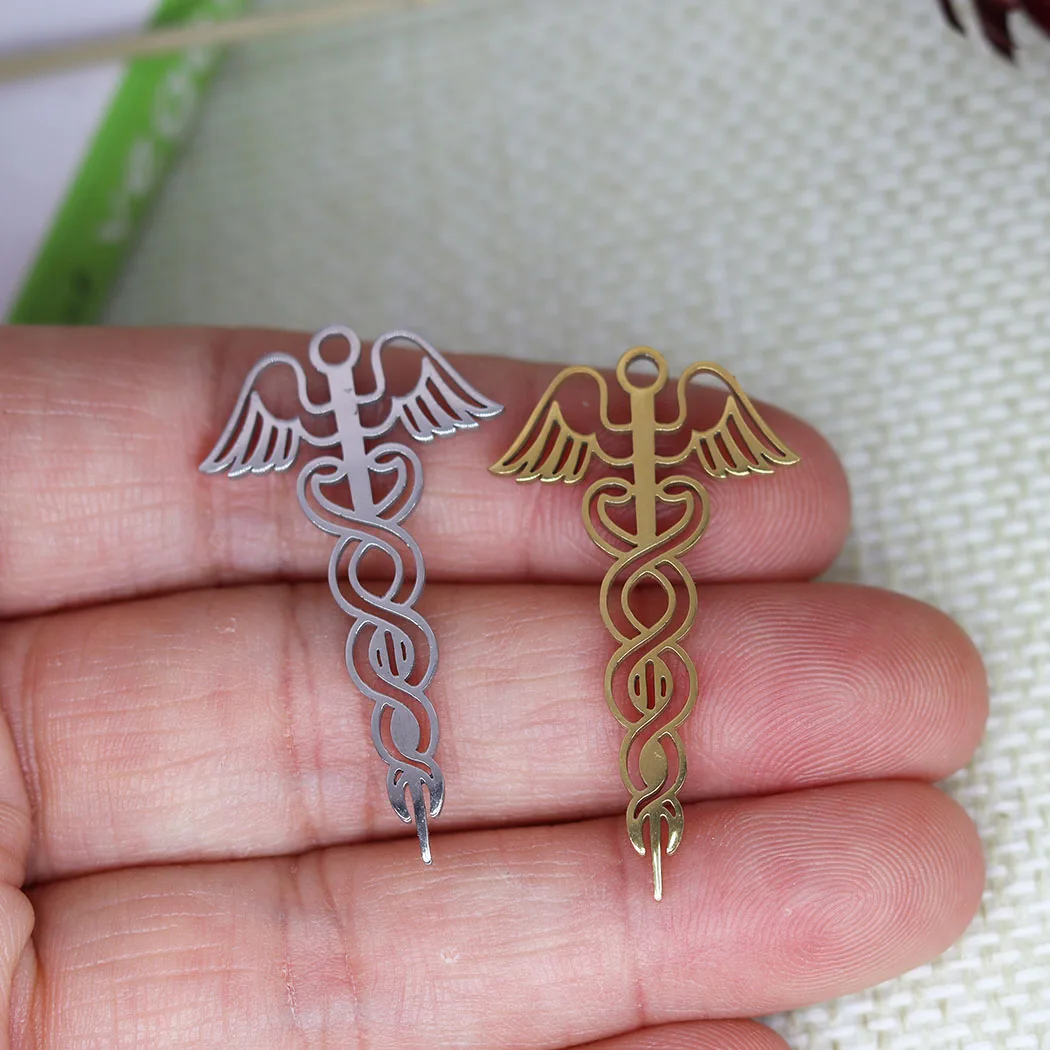 3pcs/Lot Caduceus Health Charm for Jewelry Making Fit Stainless Steel Necklace Pendant DIY Crafts Supplier Enchanter Gift