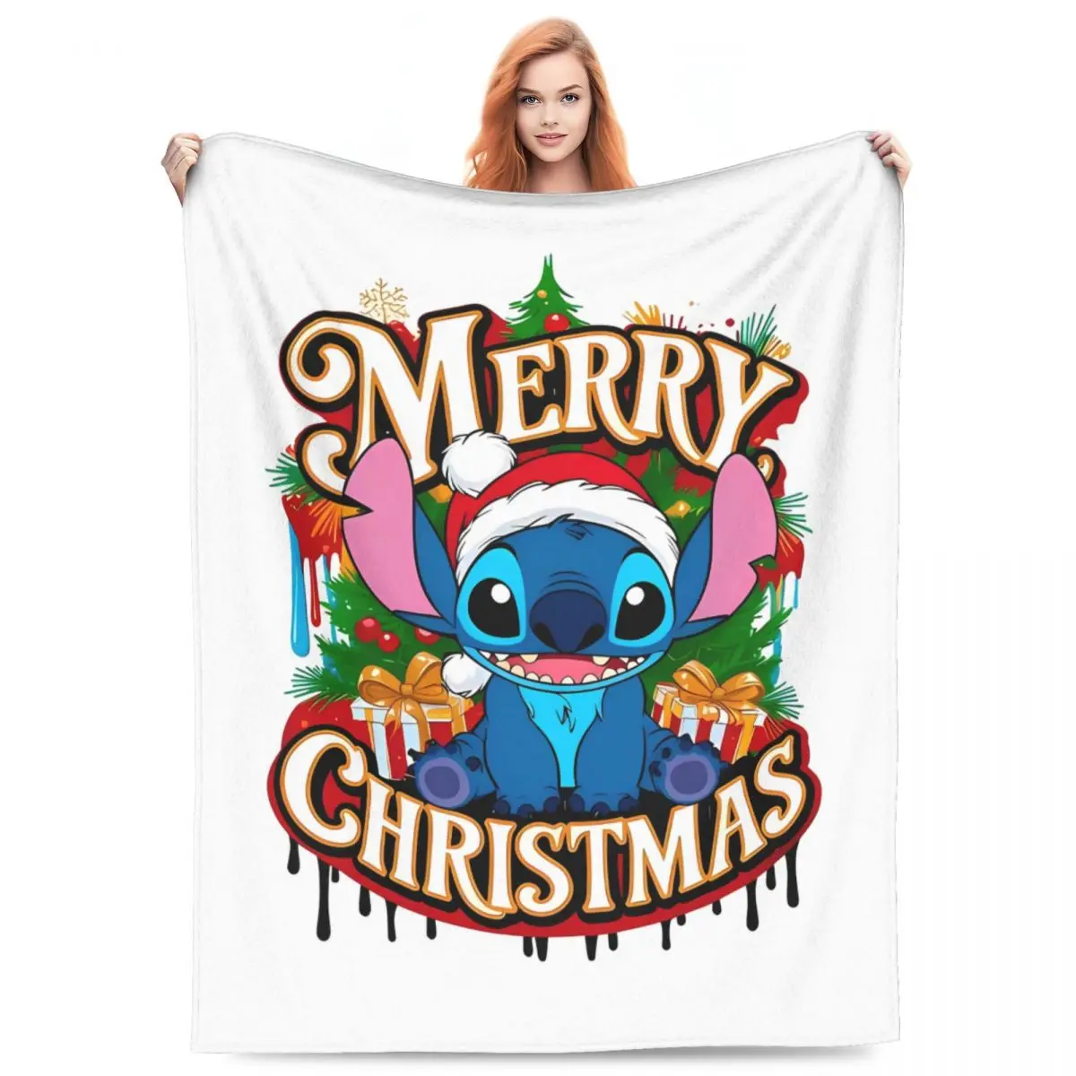 Stitch Christmas Soft Blanket Airplane Travel Plush Throw Blanket Print Couch Chair Flannel Bedspread Sofa Bed Cover