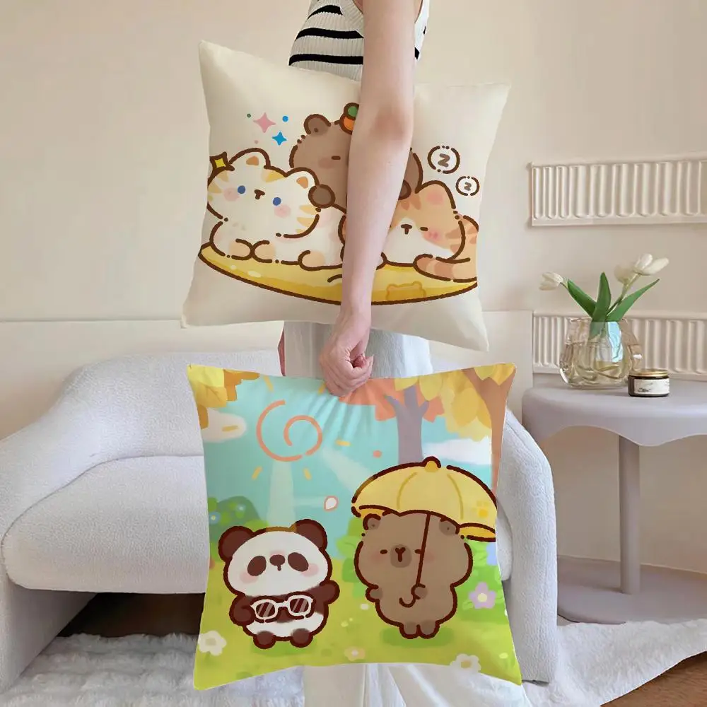 Casual Gentle Giant Rodent C-Capybara Cushion Cover Washable Linen Pillowcase Soft  for Daily Sofa Bed Home Room Decor