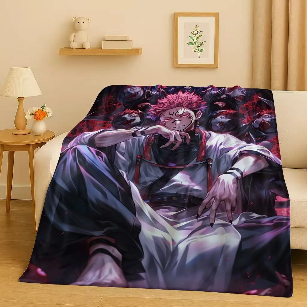 Anime Jujutsu Kaisen Cartoon Itadori Yuj Flannel Blanket,Ultra Soft Warm Plush Throw for Home Bedroom Bed Sofa Cover Kid Gift