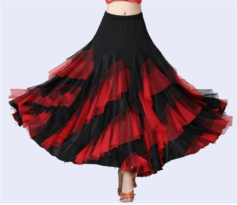 Elegant Ballroom Latin Dance Party Long Swing Tiered Skirt for Women Waltz Dance Costume Spain Dancing Performance Skirts