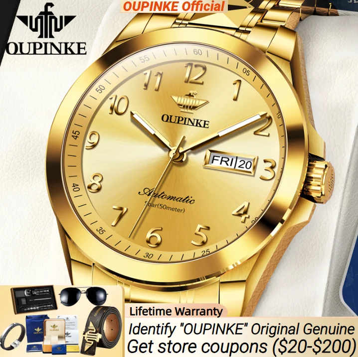 

OUPINKE Men's Automatic Mechanical Watch Deep Waterproof Luminous Automatic Time Original Business Wristwatches 3228