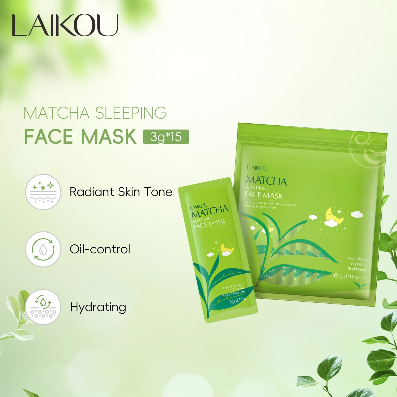 

LAIKOU Matcha Facial Mask Hydrating Moisturizing Sleeping Face Sheet Masks Repairing Nourishing Night Face Mask Skin Care