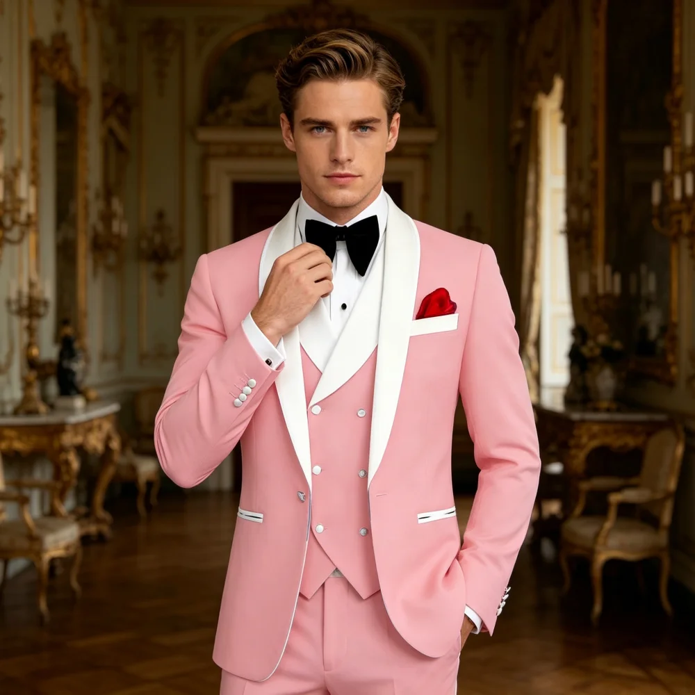 

Terno masculino completo personalizado, 3 peças, blazer, colete, calças, conjunto xale, lapela, formal, padrinhos, vestido de ca