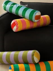 Long Column Pillows Retro Stripe Cushion Velvet Round Bed Roll Cushion Pillow with Core Living Room Sofa Long Round Waist Pillow