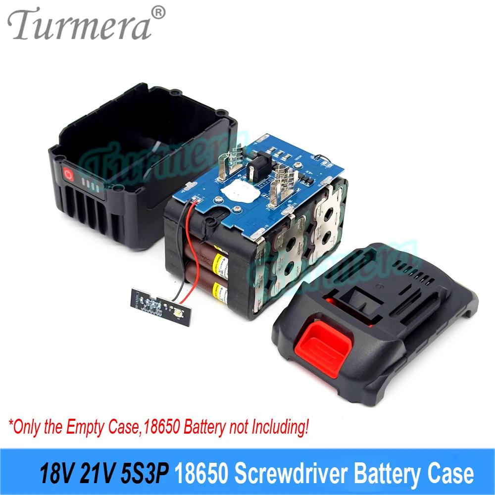 Turmera 18V 21V Screwdriver Battery Case 5S3P 15X 18650 Holder 5S 50A Max.100ABMS Weld Nickel for Replace 20V Electric Drill Use