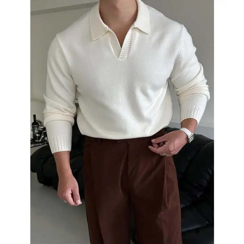 

Мужской вязаный свитер с воротником-стойкой, рукавом 3/4, из волокна Coolmax, для мужчин среднего и старшего возраста