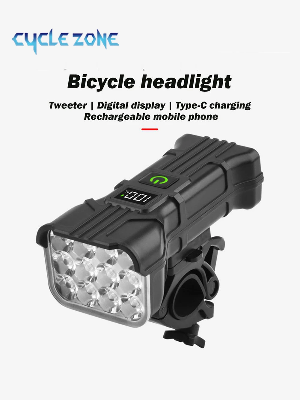 AliExpress cycle zone 12 LED Bike Light with Horn Rechargeable Bicycle Front Light MTB Bicycle Head Lights Cycling Bike