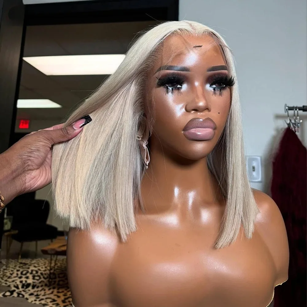 

Light Purple Short Bob Straight Lace Front Wig Lavender Purple Synthetic Lace Front Wigs Pre Plucked Natural Hairline for Women