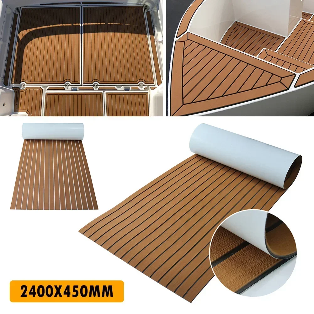 

2400x450mm Self-Adhesive EVA Foam Boat Marine Flooring Faux Teak Decking Sheet Striped Yacht Mat Decking Boat EVA Foam Floor Mat