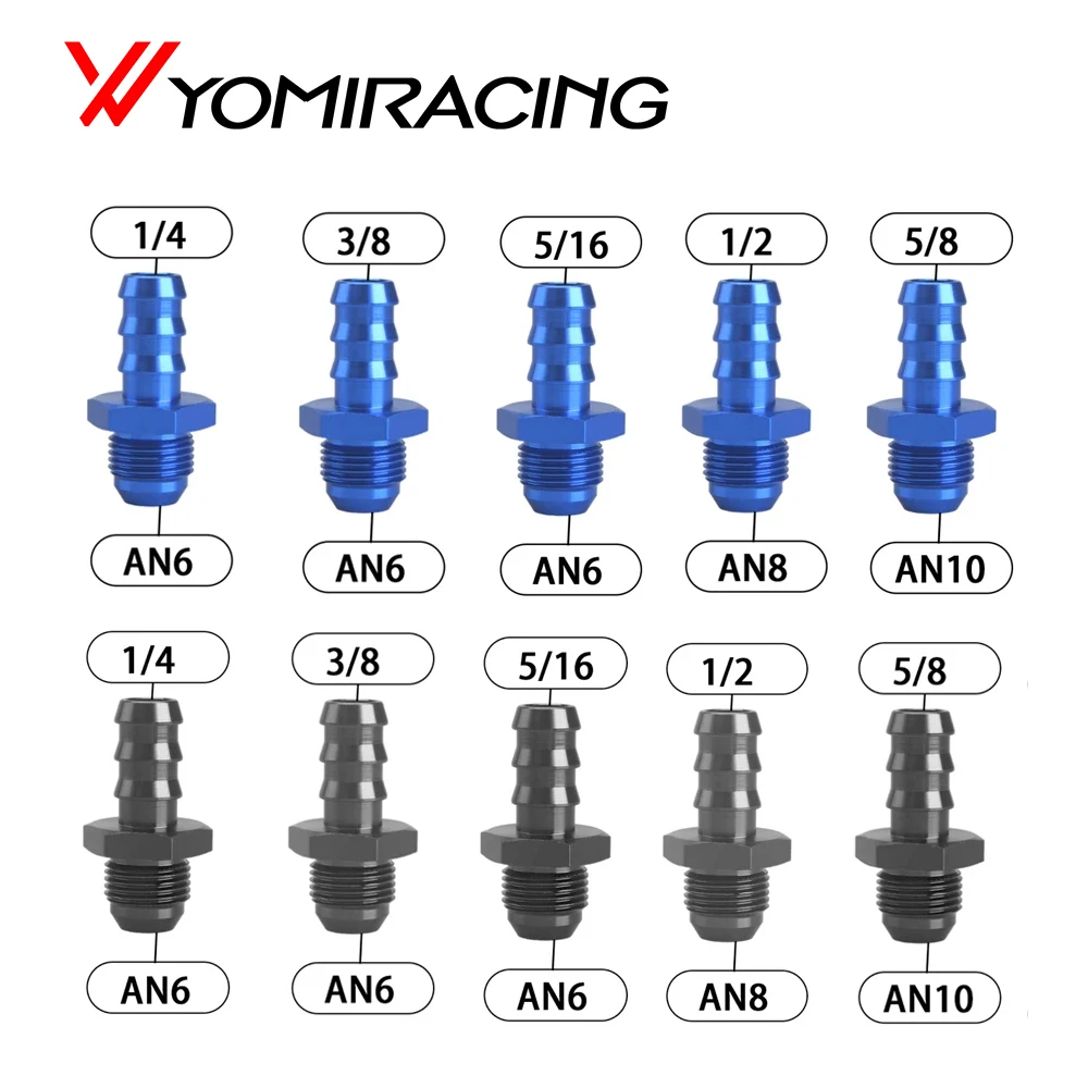 YOMI aluminio negro 6AN 8AN macho acampanado a 3/8 5/16 1/2 adaptador de ajuste recto de lengüeta de manguera AN6 3/8 "AN6 5/16" AN8 1/2 "bloqueo de empuje