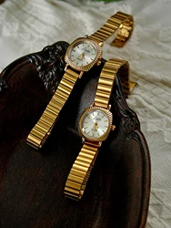 1 Piece of New Fashionable and Simple Gold Stainless Steel Women's Watch, Business Casual, Elegant, Retro Style, Waterproof, Women's Quartz Watch, Suitable as a Holiday Gift