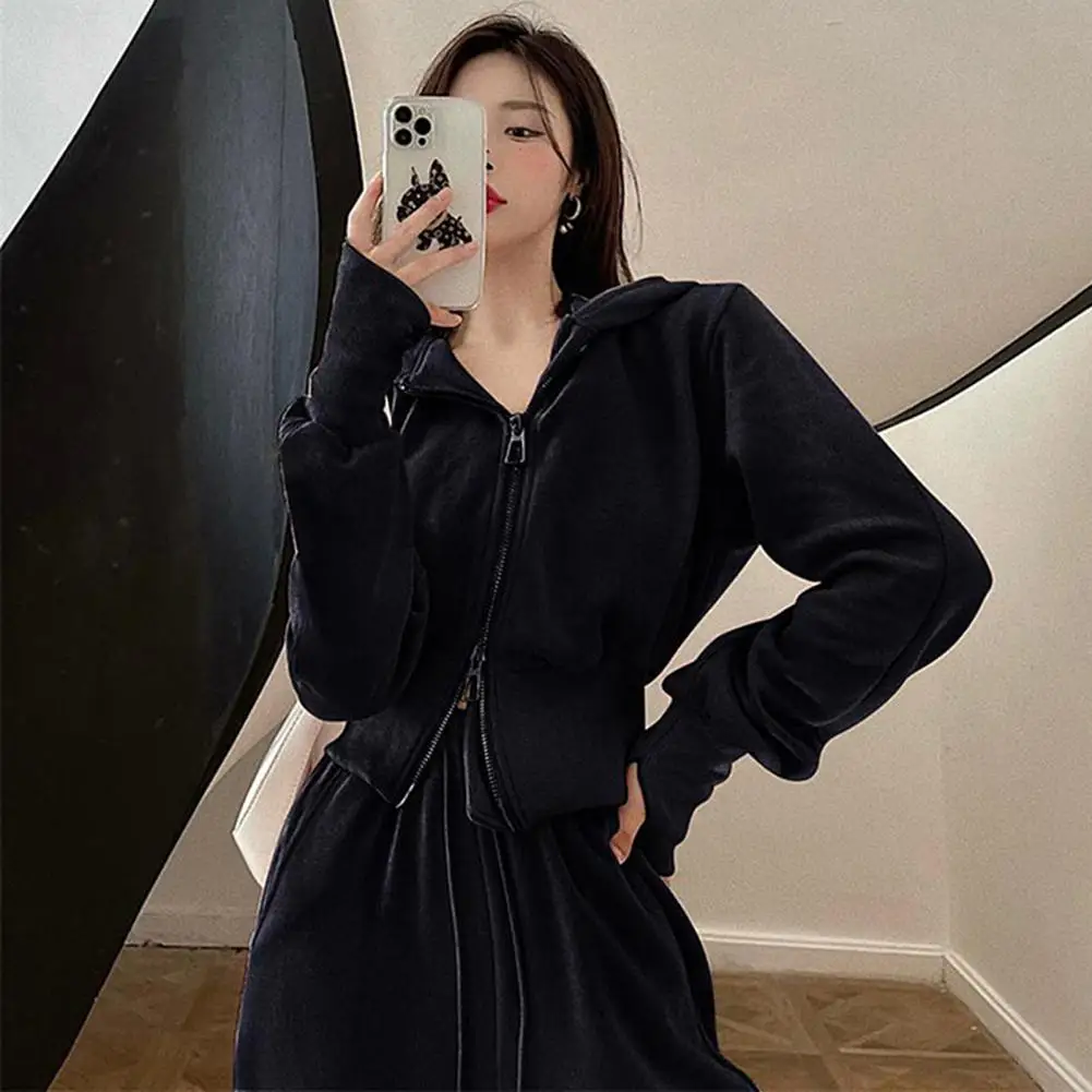 Tracksuit Women Zipper Long Sleeve Hooded Coats Thermal Casual Elastic Waist Sports Jogger Pants Tracksuit Female chandals mujer