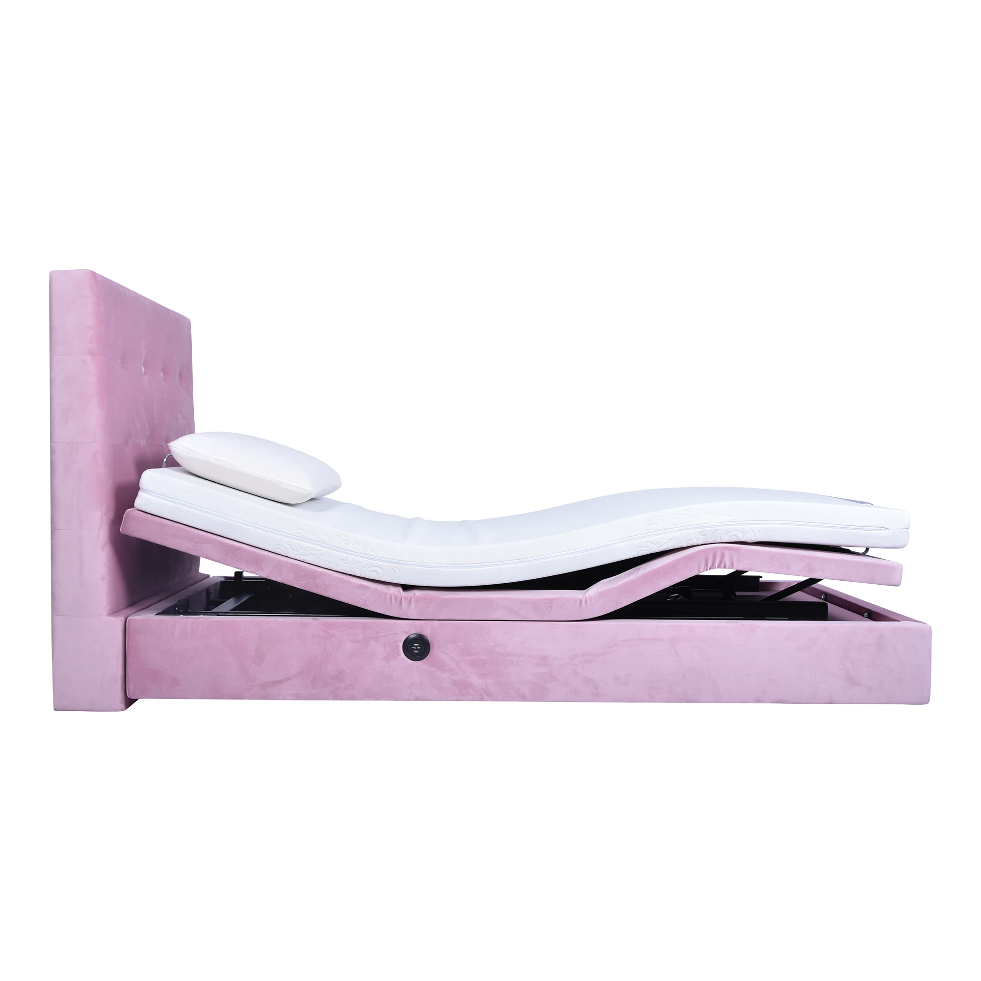 Twin Pink Velvet Bed King Size Electric Bed Adjustable Full Adjustable Bed Frames